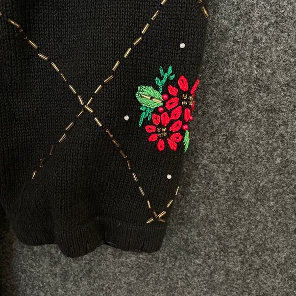 IB Diffusion Holiday Cardigan Sweater Women’s 3X Black Poinsettia Beaded - Picture 6 of 11